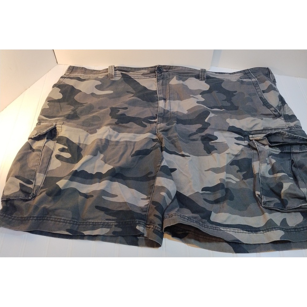 True Nation Mens Camo Cargo Shorts Grey Black Camouflage‎ Relaxed Fit Size 52